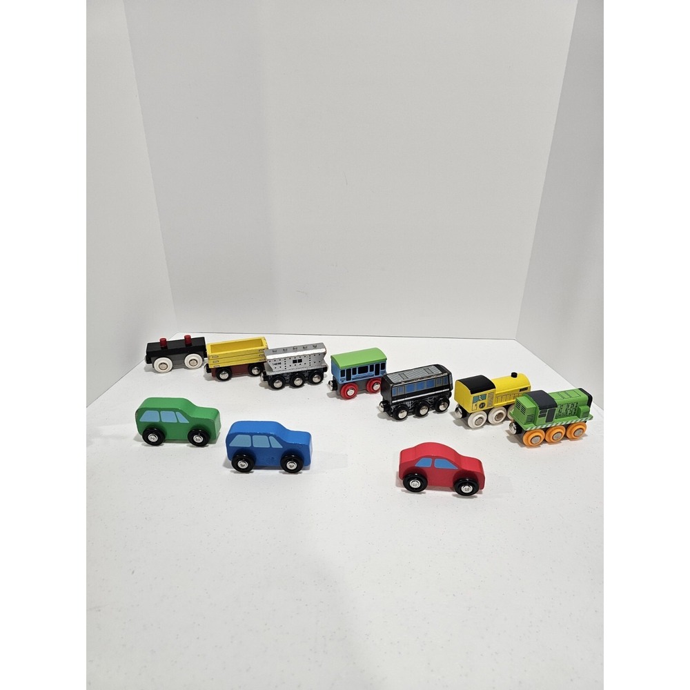 Wooden Magnetic Toy Trains.  Set of 7 Trains And 3 Wooden Cars